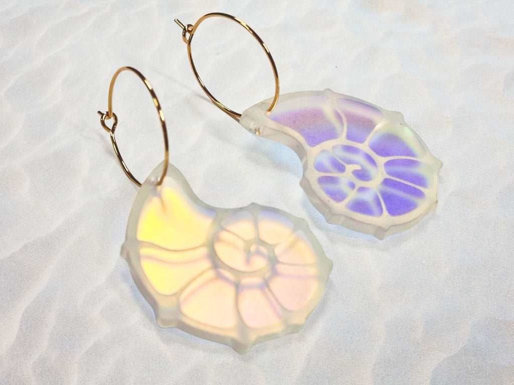 Iridescent Fossil Spiral Shell Earrings