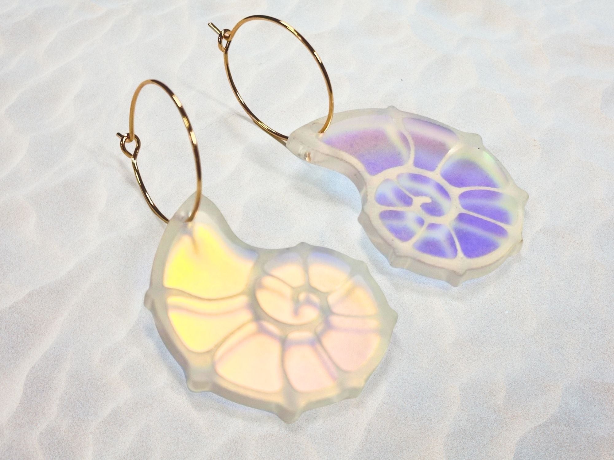Iridescent Fossil Spiral Shell Earrings