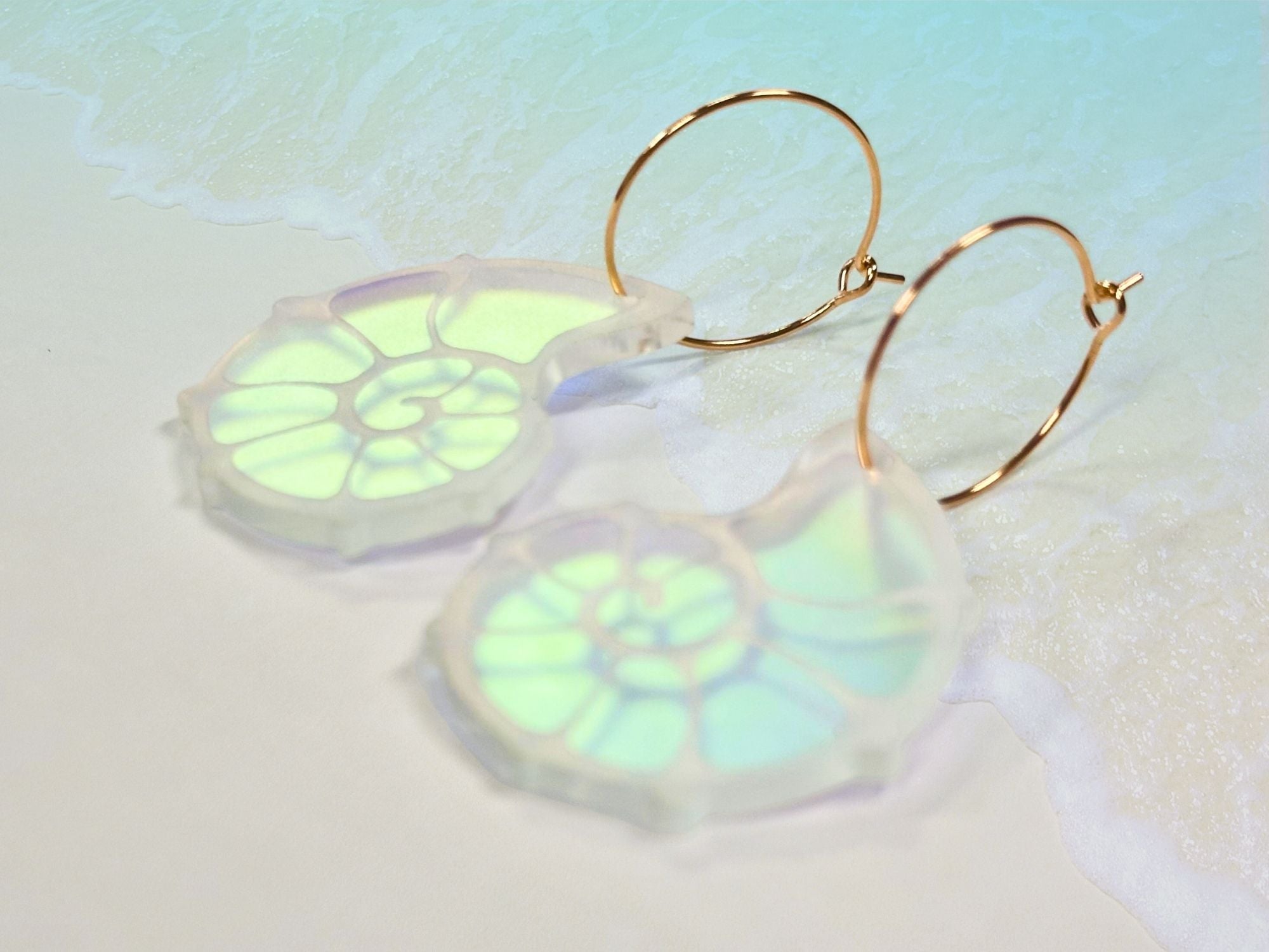 Iridescent Fossil Spiral Shell Earrings