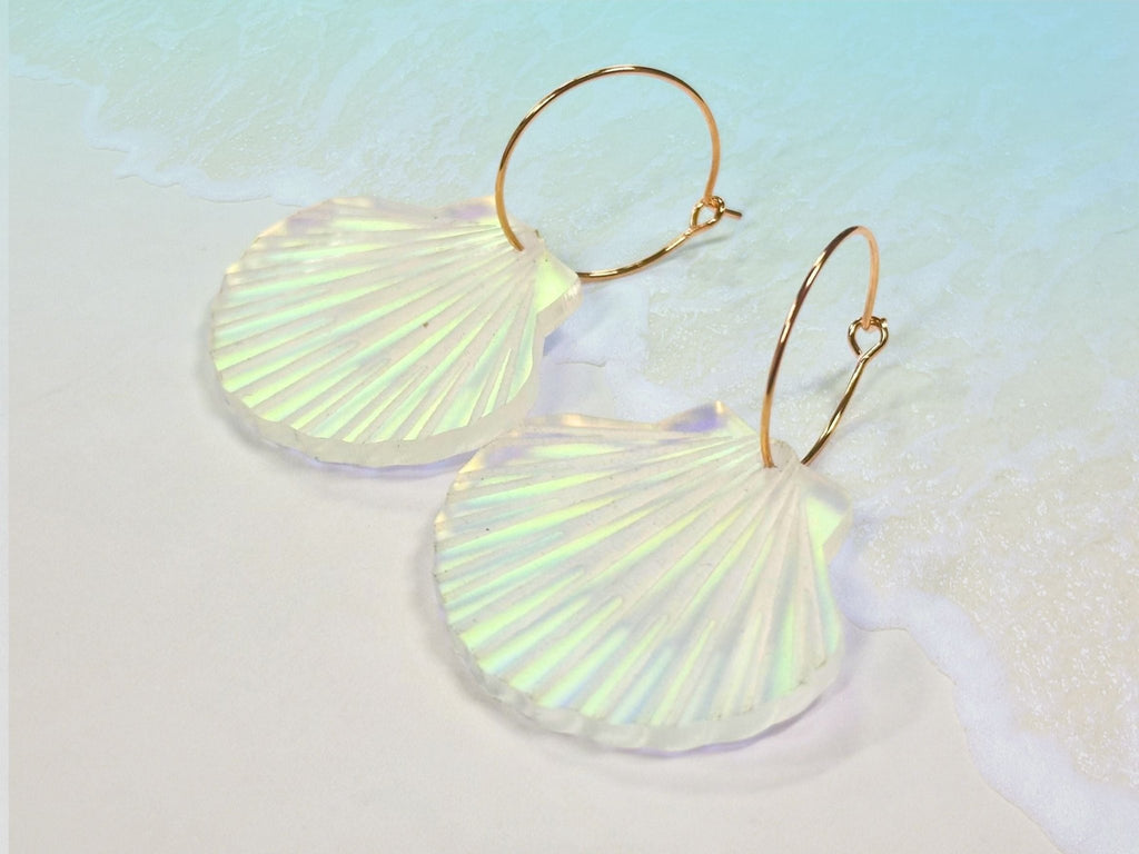 Iridescent Lion's Paw Scallop Shell Earrings