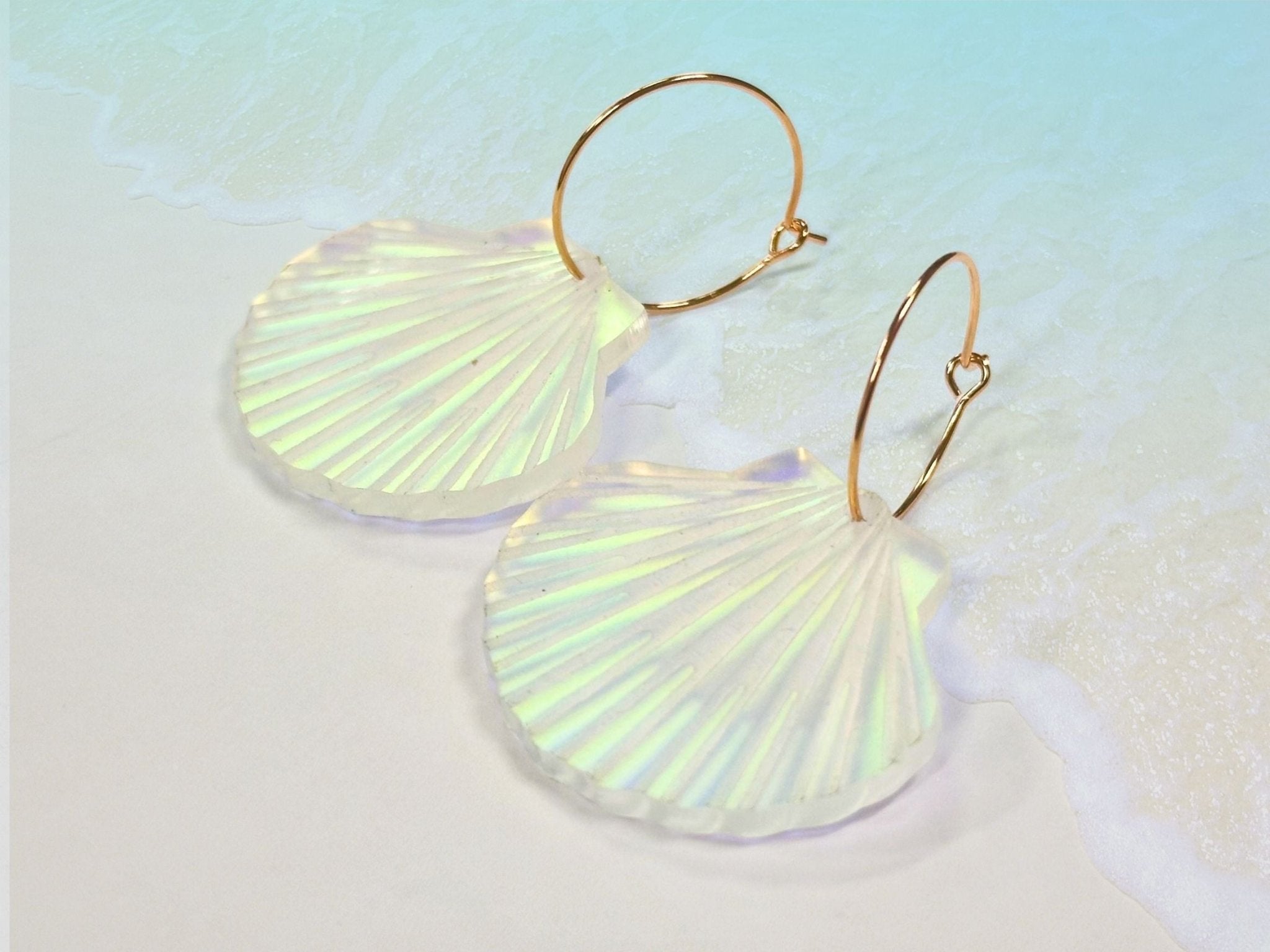 Iridescent Lion's Paw Scallop Shell Earrings
