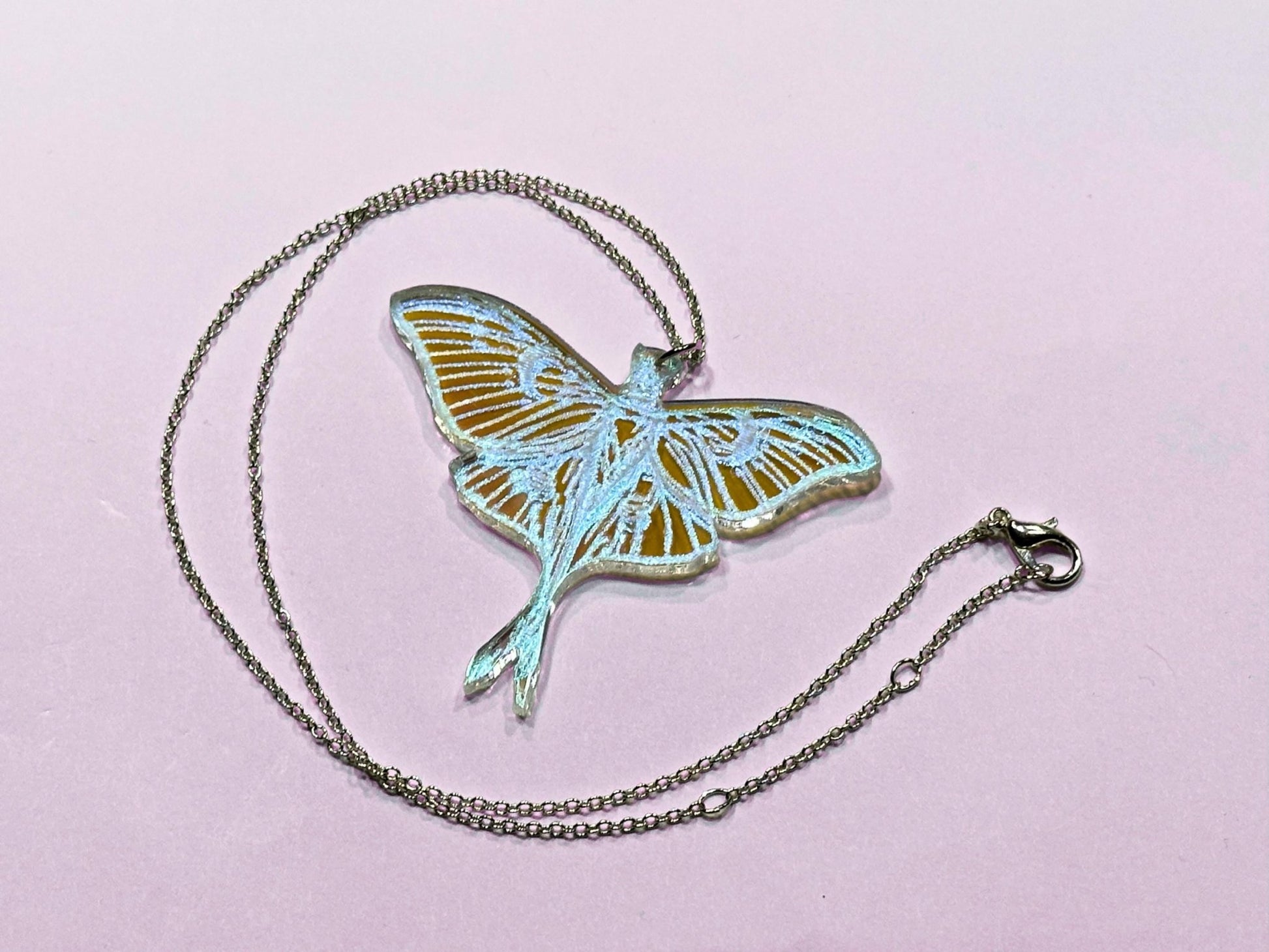 Iridescent Luna Moth Pendant - Everyday Size - Painted Raina