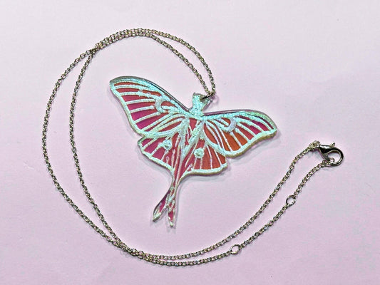 Iridescent Luna Moth Pendant - Everyday Size - Painted Raina