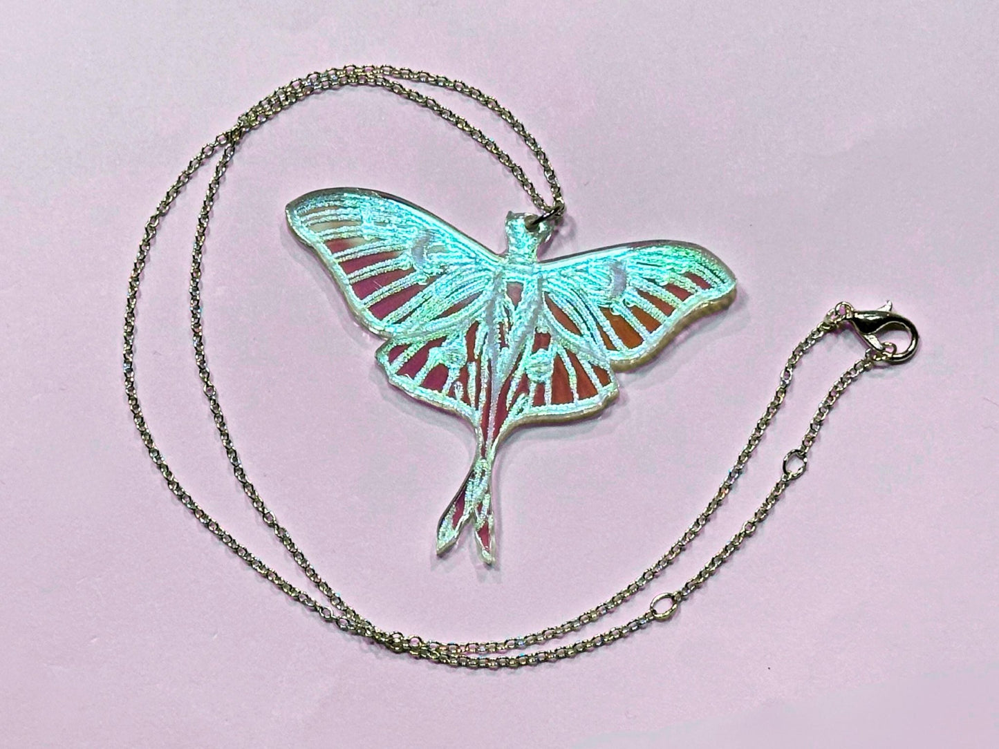 Iridescent Luna Moth Pendant - Everyday Size - Painted Raina