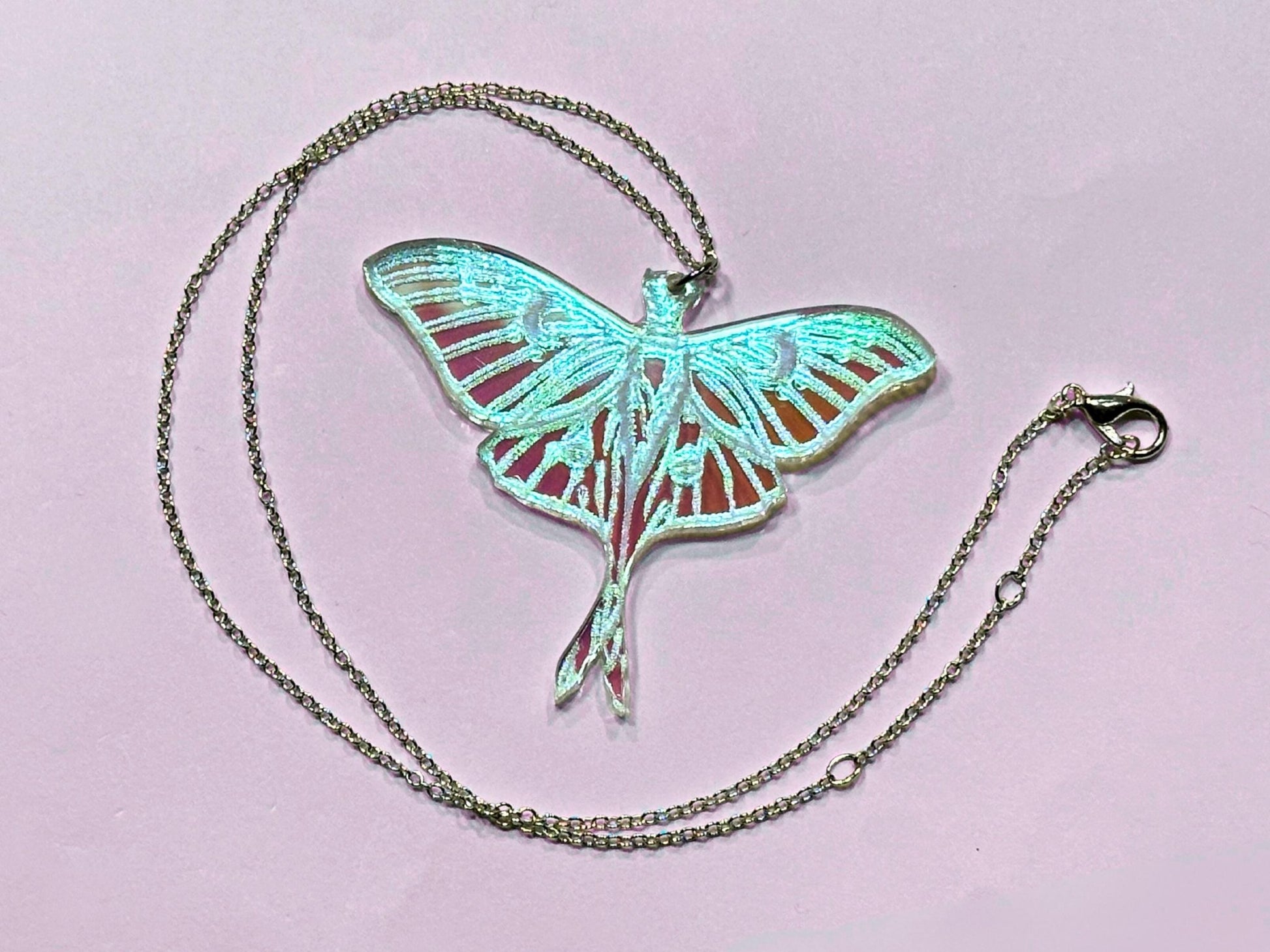 Iridescent Luna Moth Pendant - Everyday Size - Painted Raina