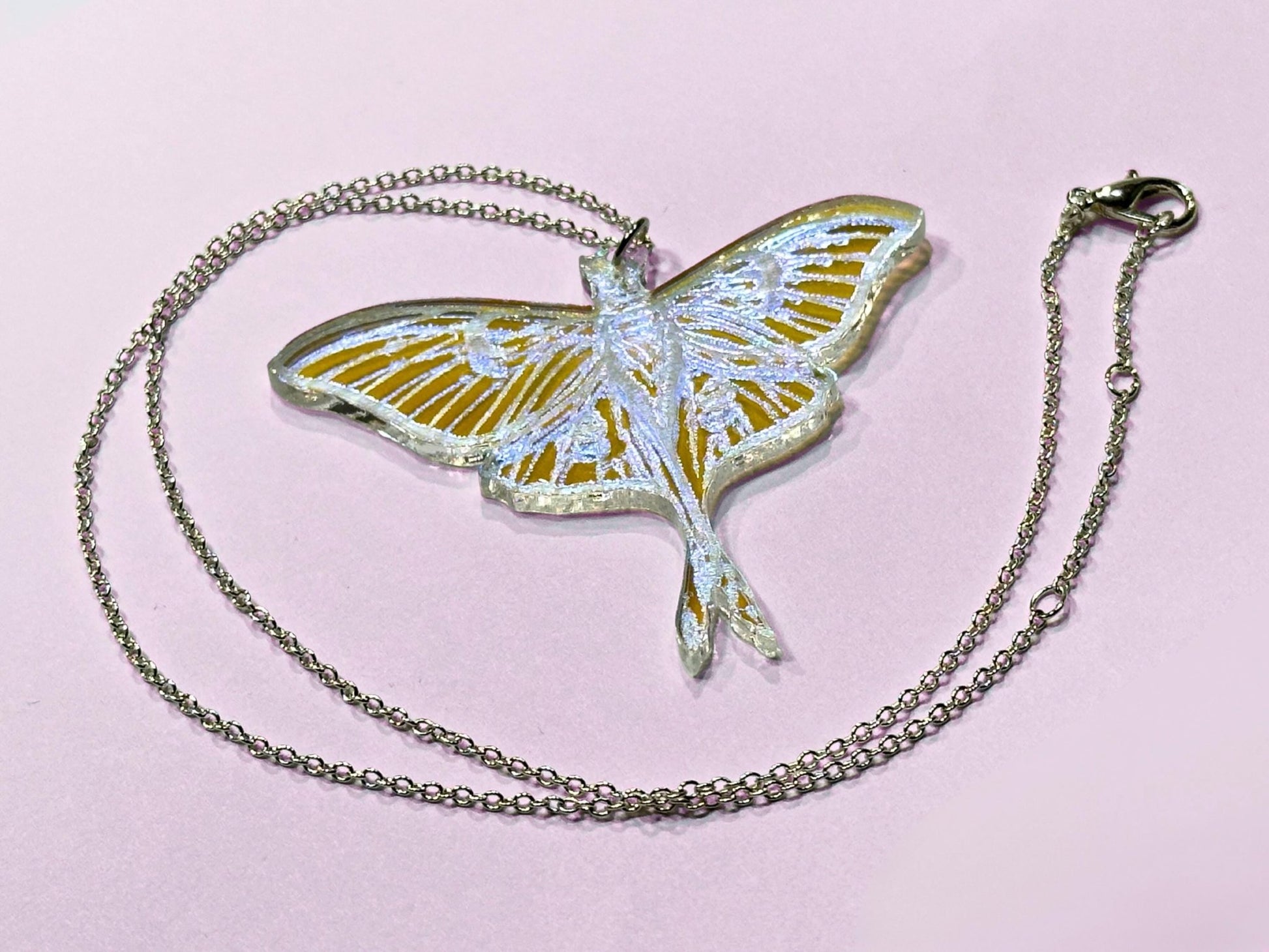 Iridescent Luna Moth Pendant - Everyday Size - Painted Raina
