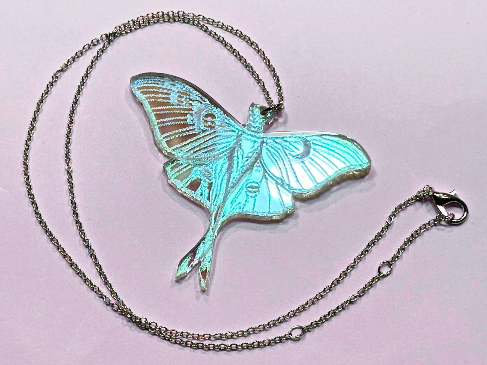 Iridescent Luna Moth Pendant - Everyday Size - Painted Raina
