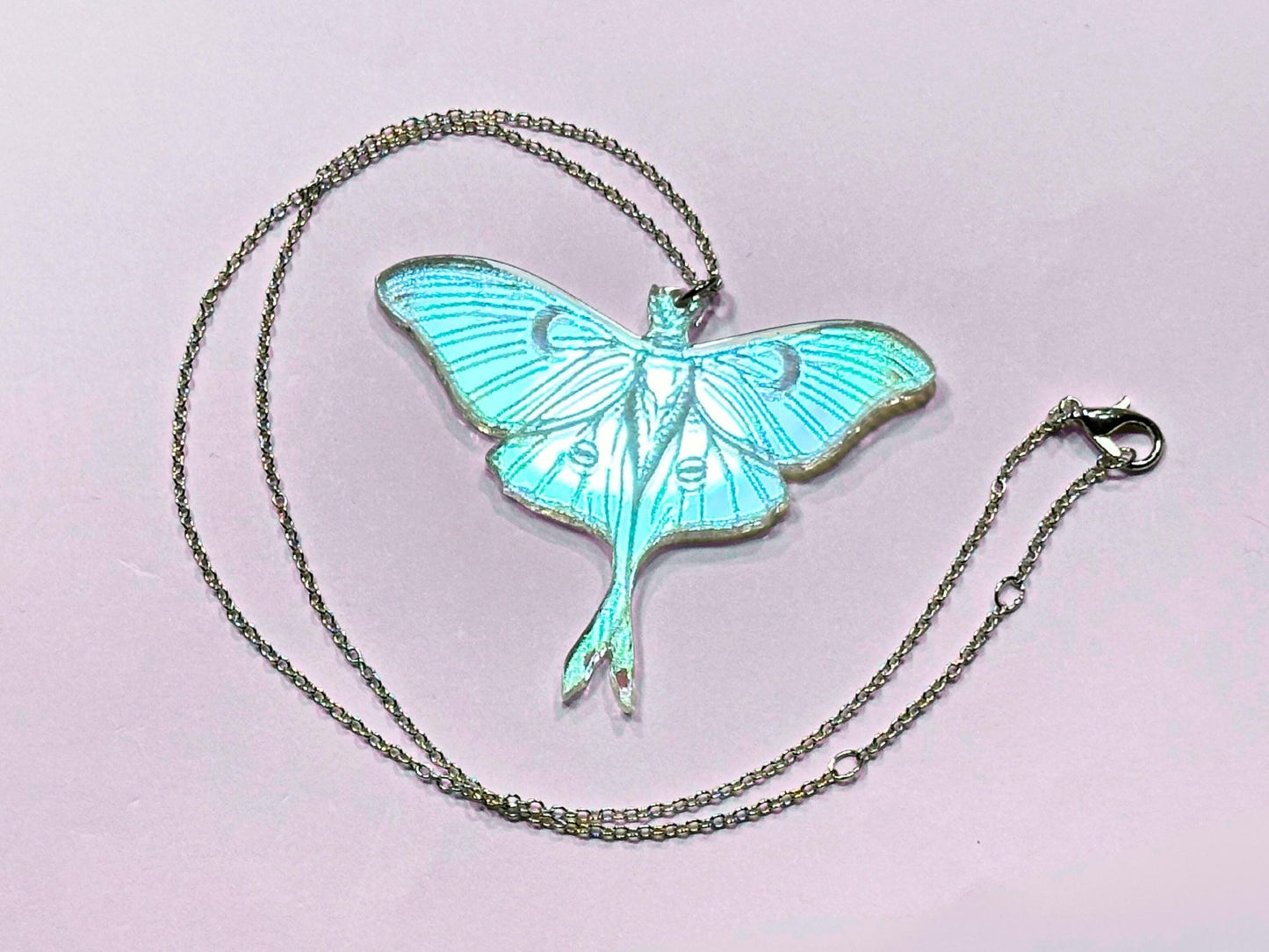 Iridescent Luna Moth Pendant - Everyday Size - Painted Raina