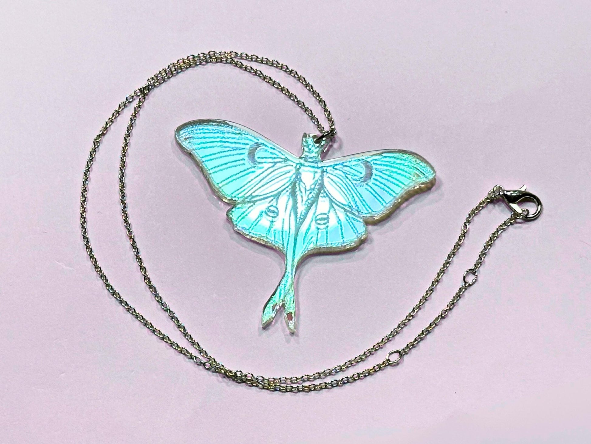 Iridescent Luna Moth Pendant - Everyday Size - Painted Raina