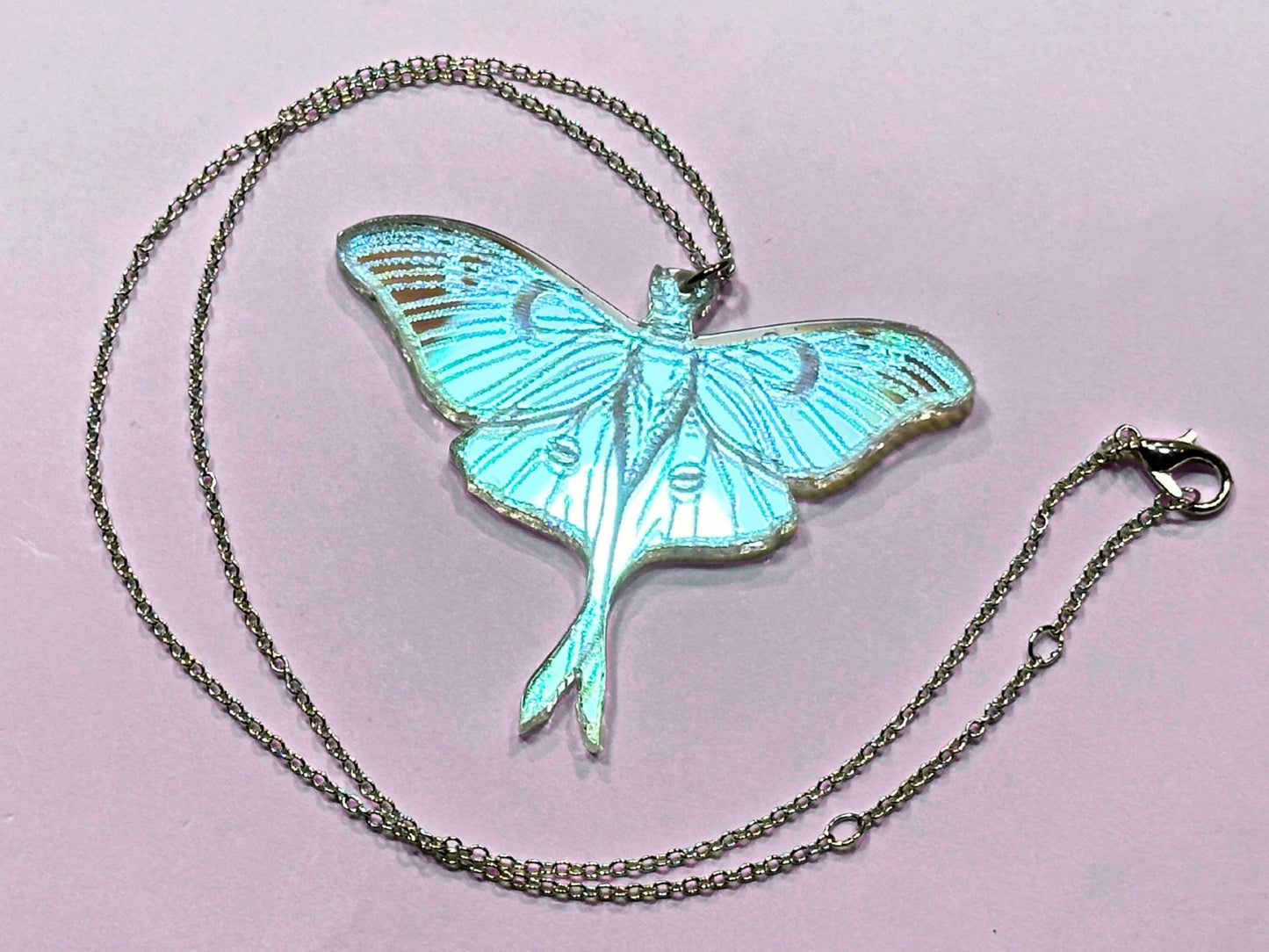 Iridescent Luna Moth Pendant - Everyday Size - Painted Raina