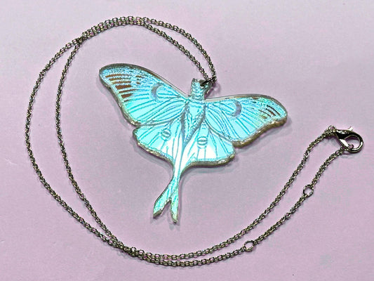 Iridescent Luna Moth Pendant - Everyday Size - Painted Raina