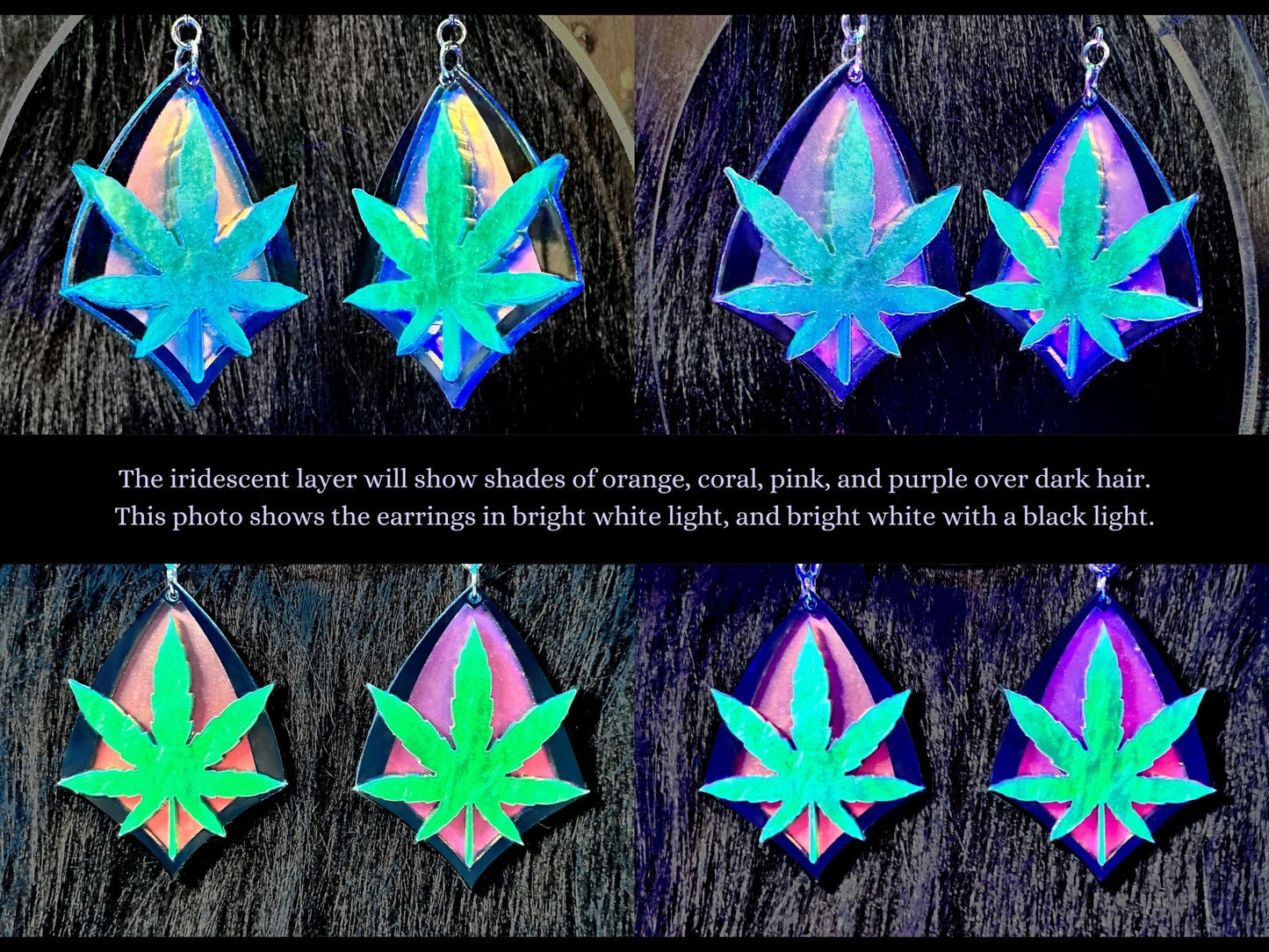 Iridescent Marijuana Leaf Earrings - Painted Raina