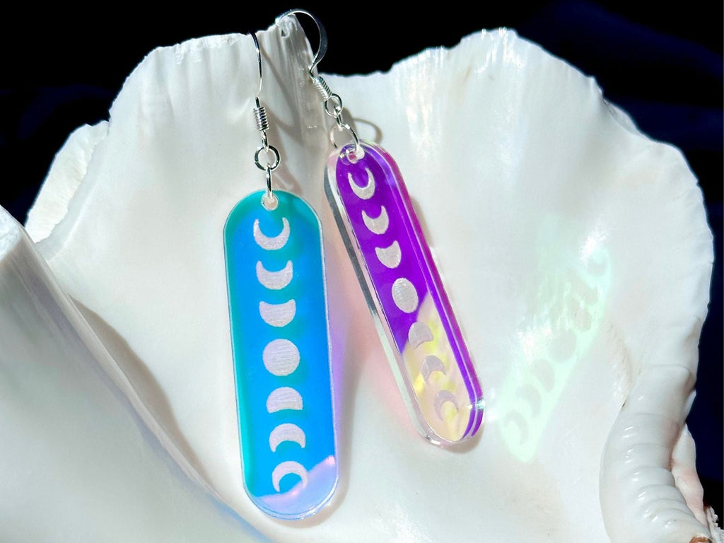 Iridescent Moon Phase Earrings - Painted Raina