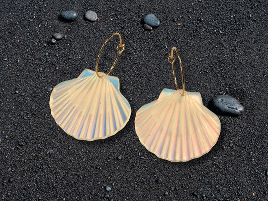 Iridescent Scallop Shell Earrings | Everyday Size - Painted Raina