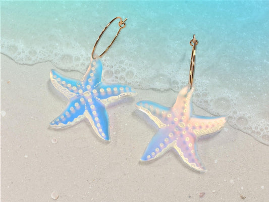 Iridescent Sea Star Earrings | Everyday Size - Painted Raina
