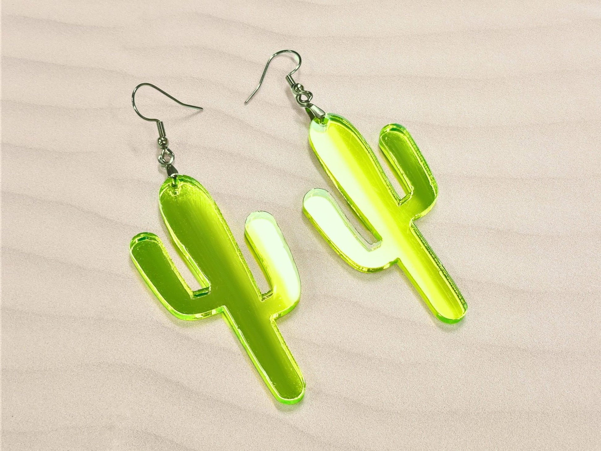 Lime Green Cactus Earrings - Painted Raina