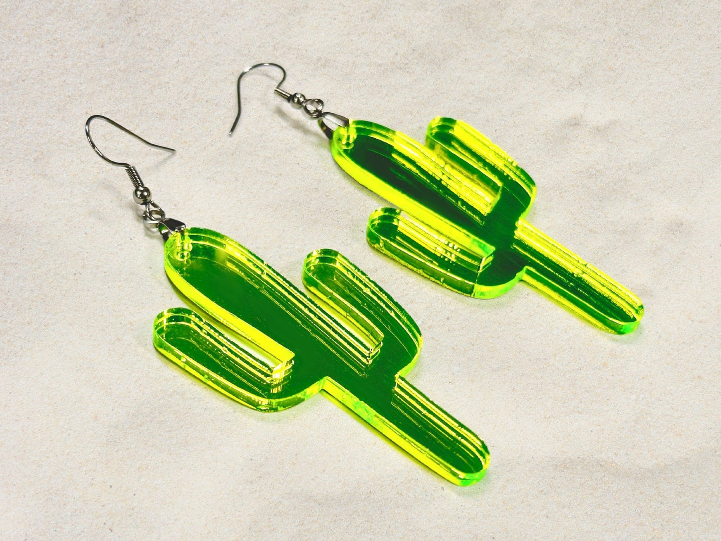 Lime Green Cactus Earrings - Painted Raina