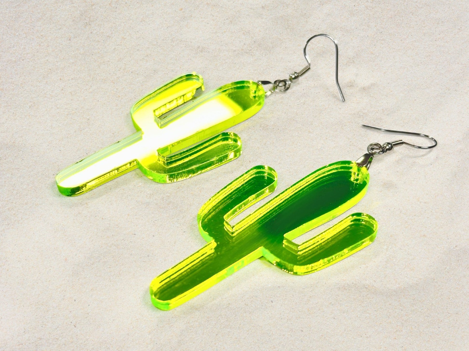 Lime Green Cactus Earrings - Painted Raina