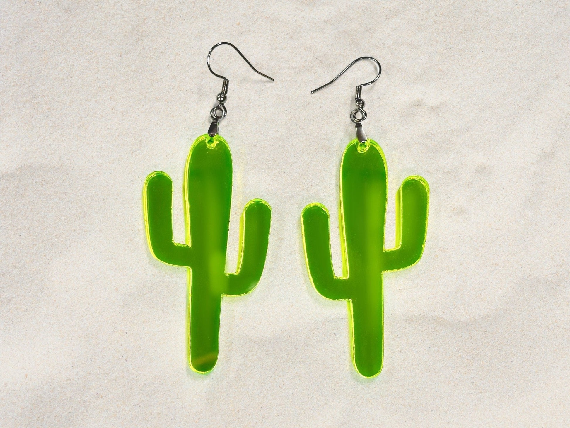 Lime Green Cactus Earrings - Painted Raina