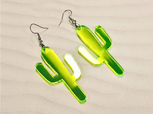 Lime Green Cactus Earrings - Painted Raina