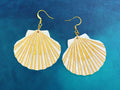 Lion's Paw Scallop Shell Earrings | White and Gold - Painted Raina