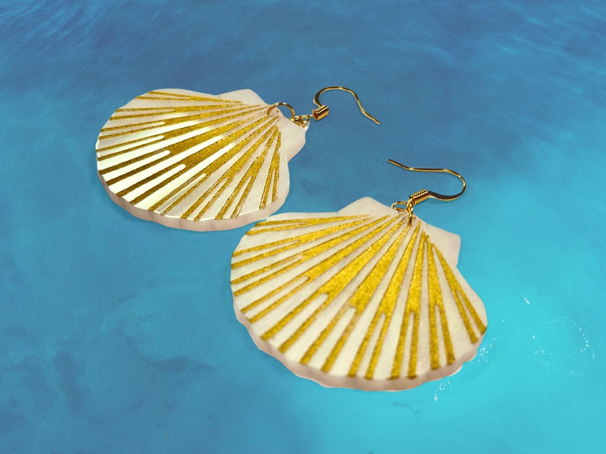 Lion's Paw Scallop Shell Earrings | White and Gold - Painted Raina