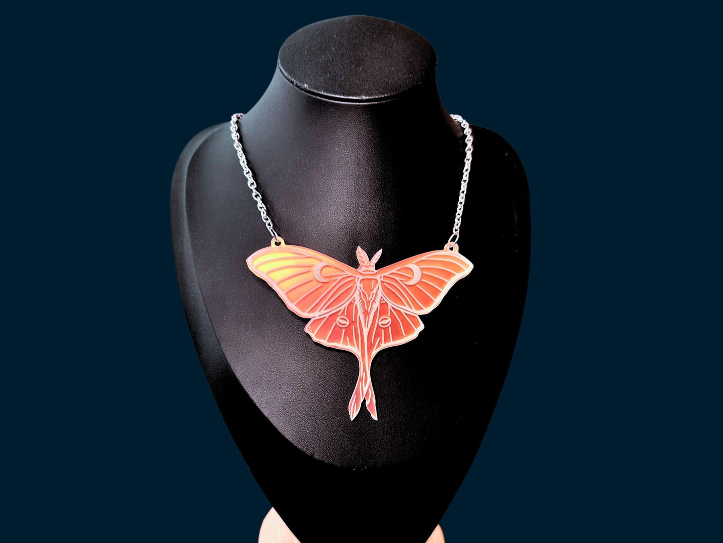 Luna Moth Necklace | Iridescent Acrylic Statement Bib Necklace With Celestial Glow - Painted Raina