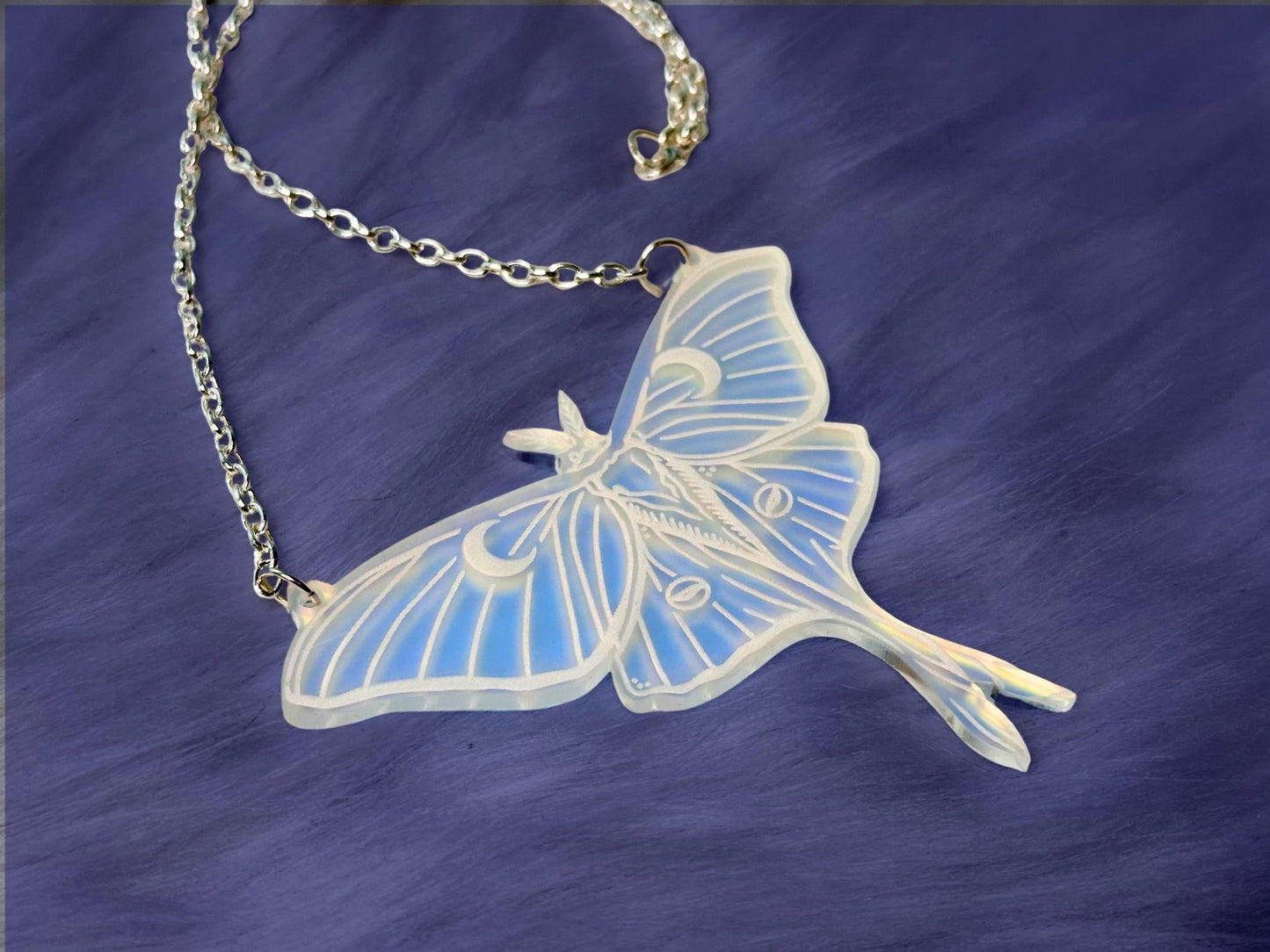 Luna Moth Necklace | Iridescent Acrylic Statement Bib Necklace With Celestial Glow - Painted Raina