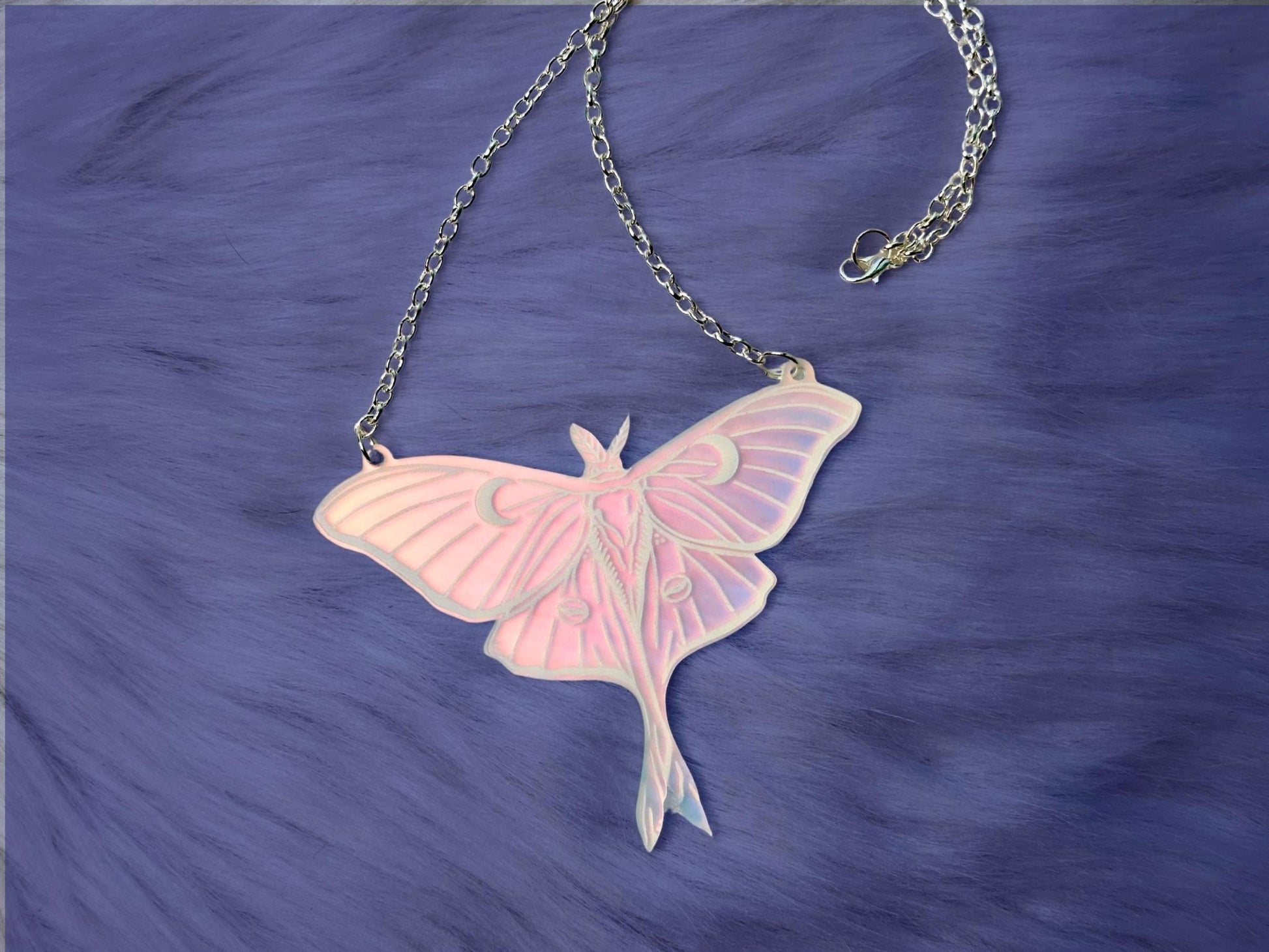 Luna Moth Necklace | Iridescent Acrylic Statement Bib Necklace With Celestial Glow - Painted Raina