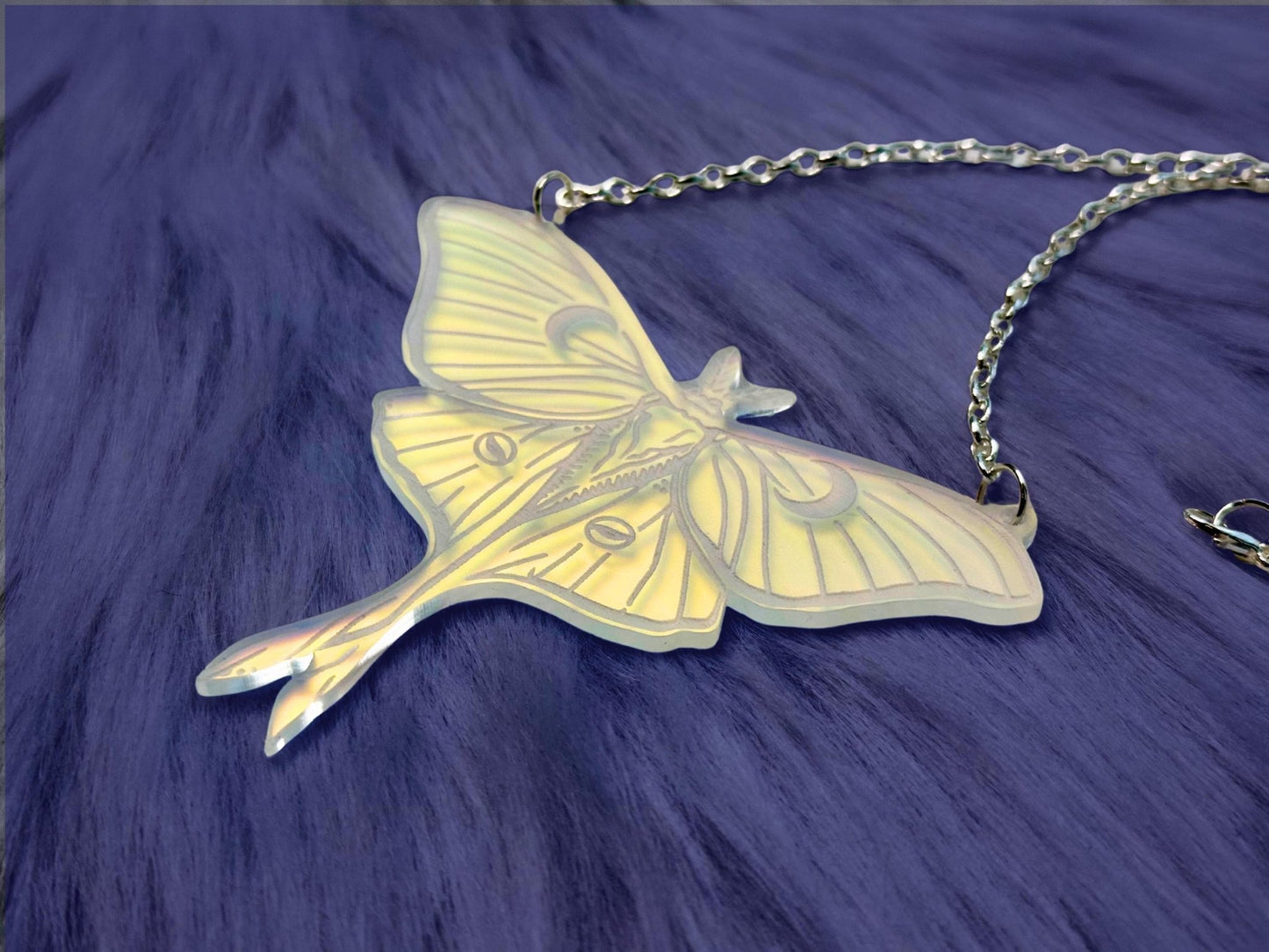 Luna Moth Necklace | Iridescent Acrylic Statement Bib Necklace With Celestial Glow - Painted Raina