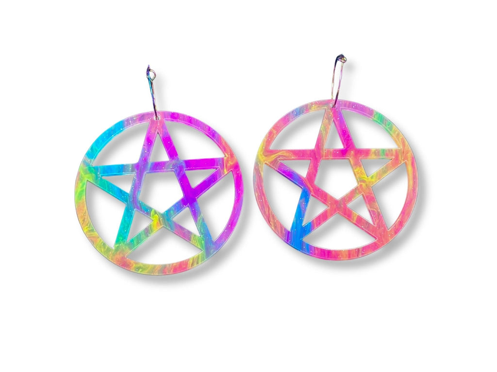 Marbled Pearl Pentagram Earrings