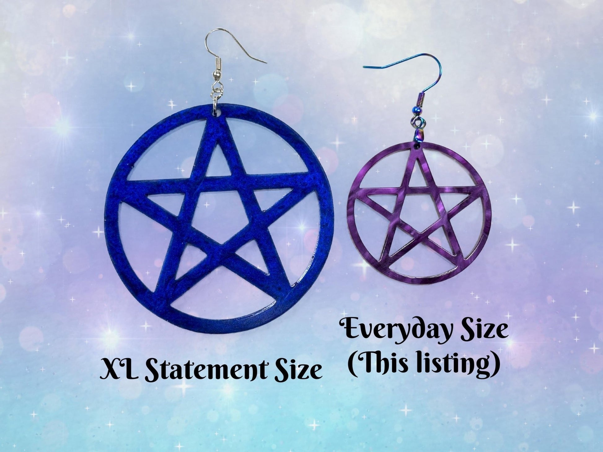 Marbled Pentagram Earrings - Everyday Size - Painted Raina