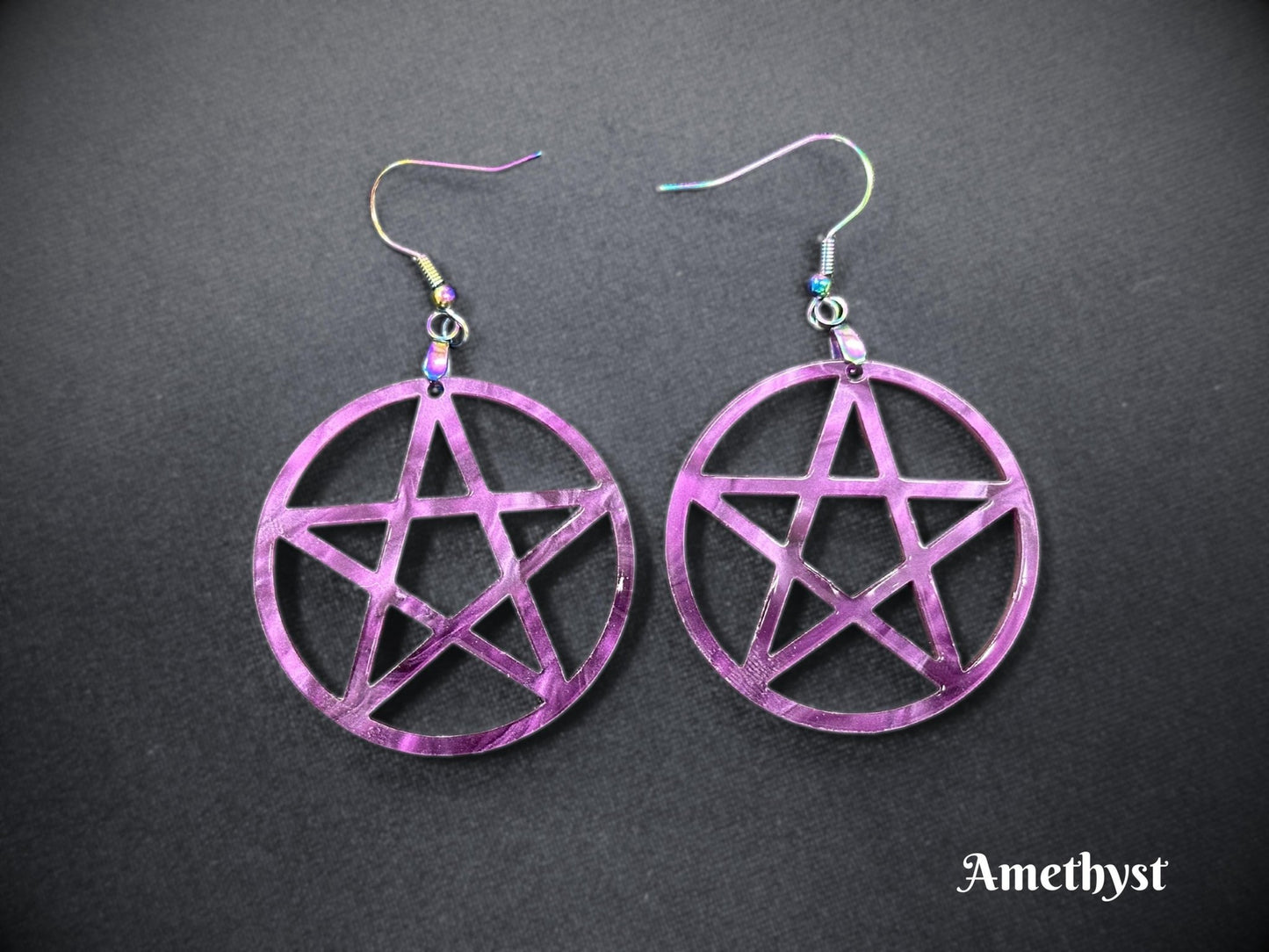 Marbled Pentagram Earrings - Everyday Size - Painted Raina