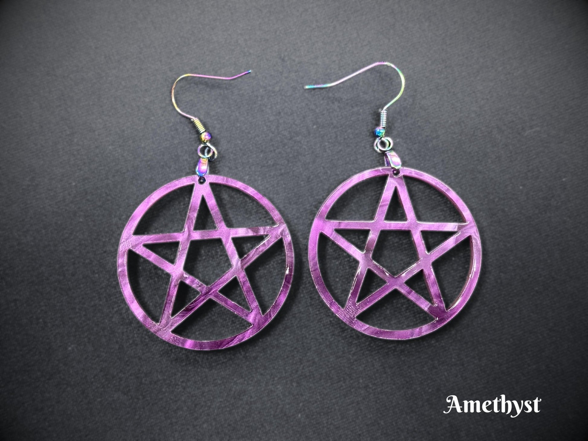Marbled Pentagram Earrings - Everyday Size - Painted Raina
