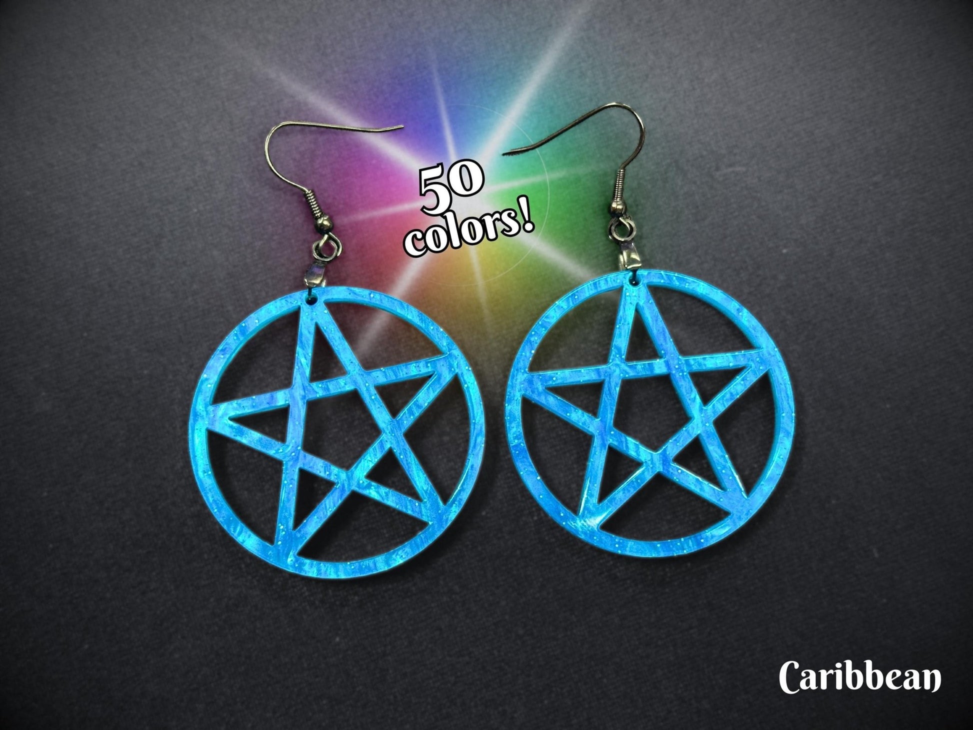 Marbled Pentagram Earrings - Everyday Size - Painted Raina