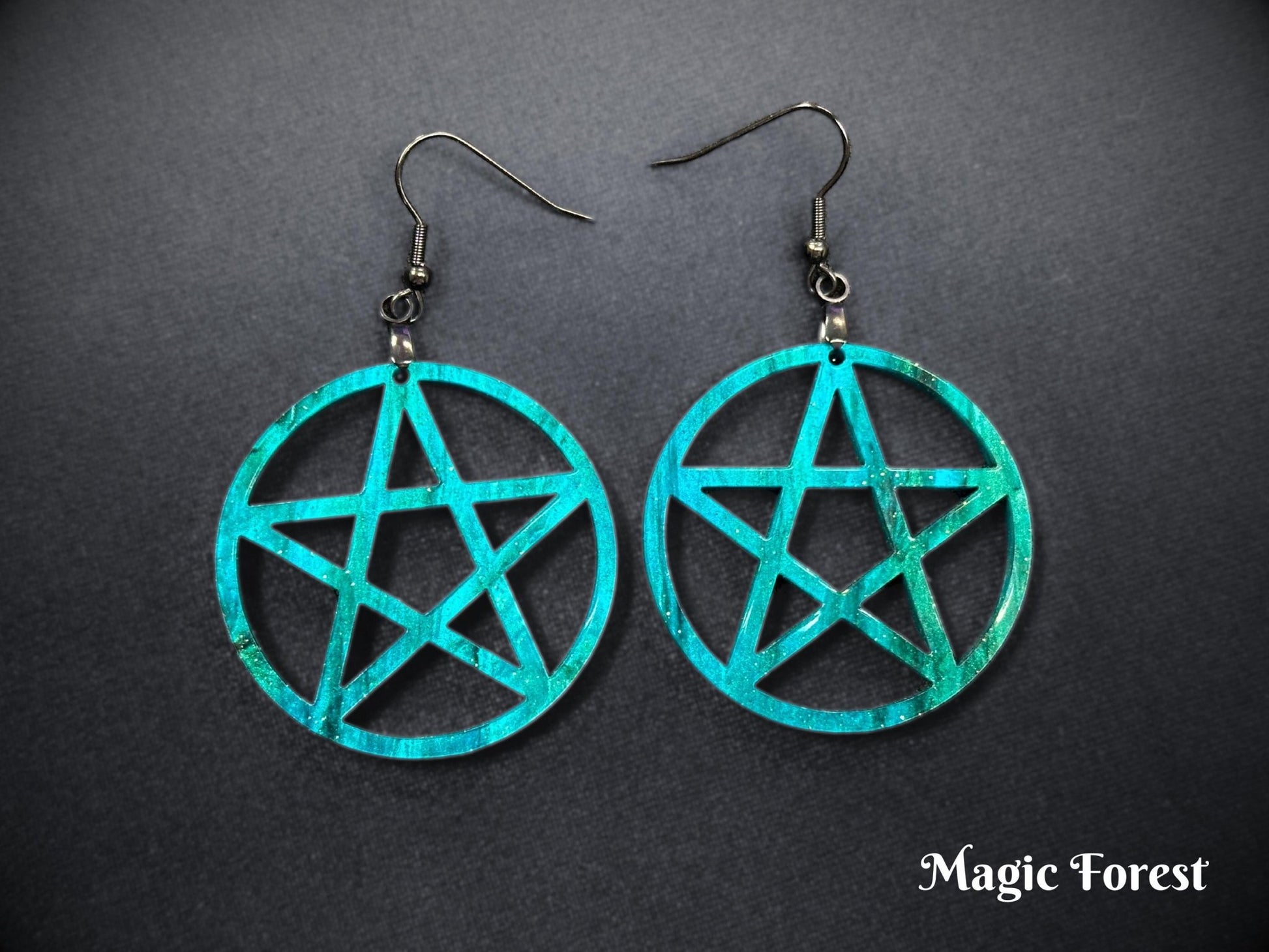 Marbled Pentagram Earrings - Everyday Size - Painted Raina