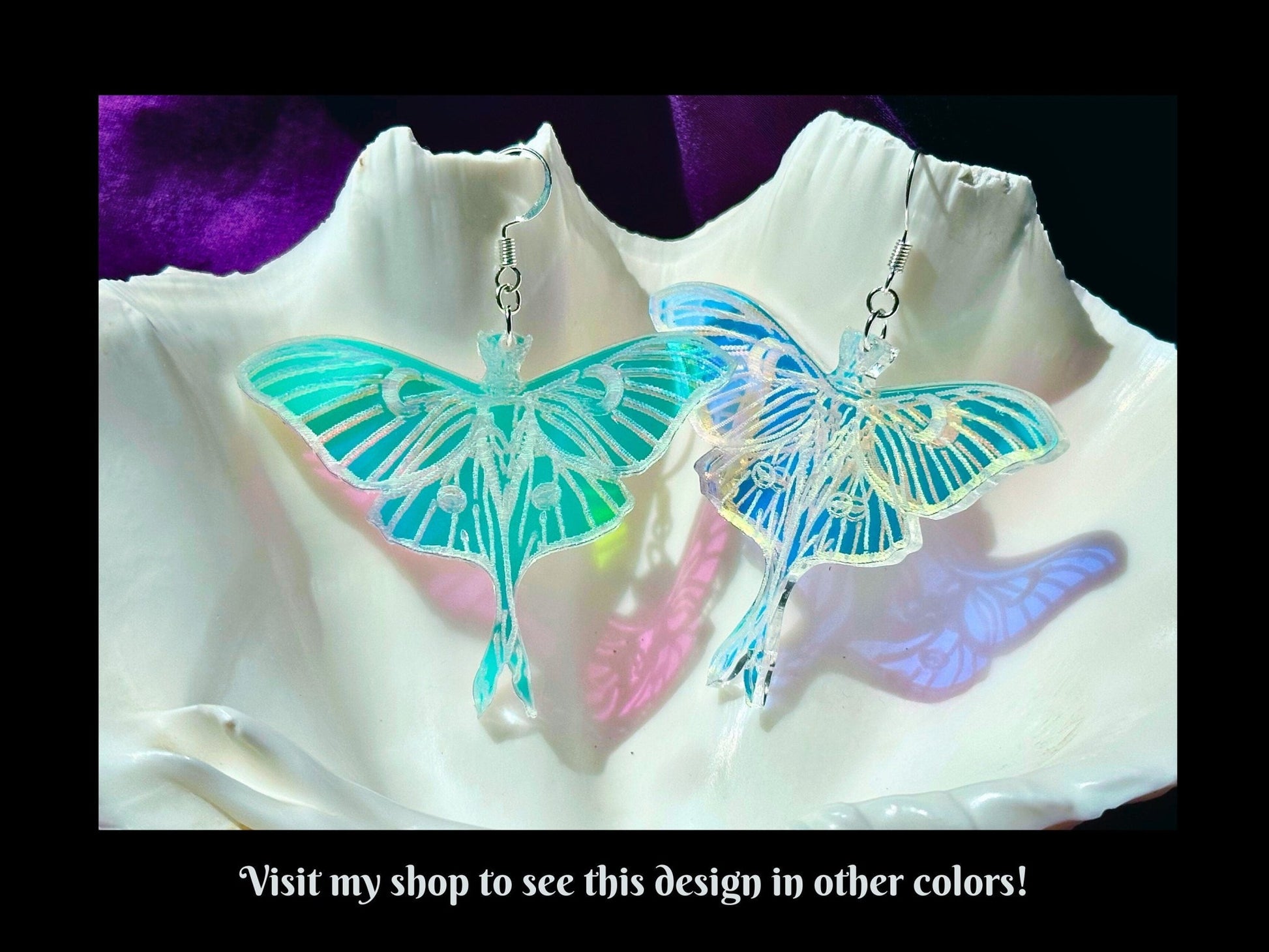 Midnight Prism Luna Moth Earrings - Painted Raina