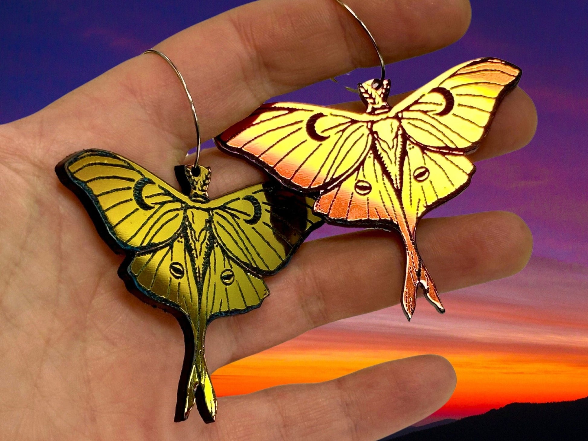 Midnight Prism Luna Moth Earrings - Painted Raina