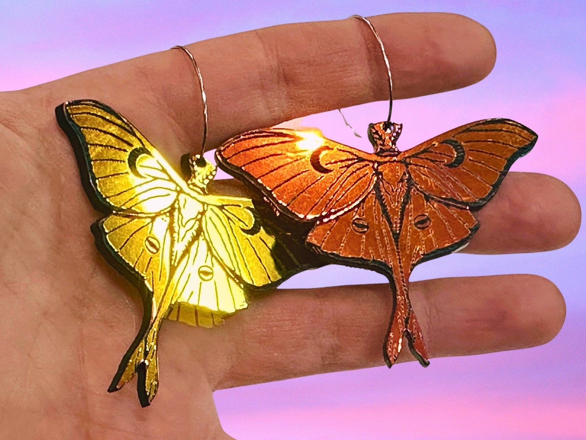Midnight Prism Luna Moth Earrings - Painted Raina