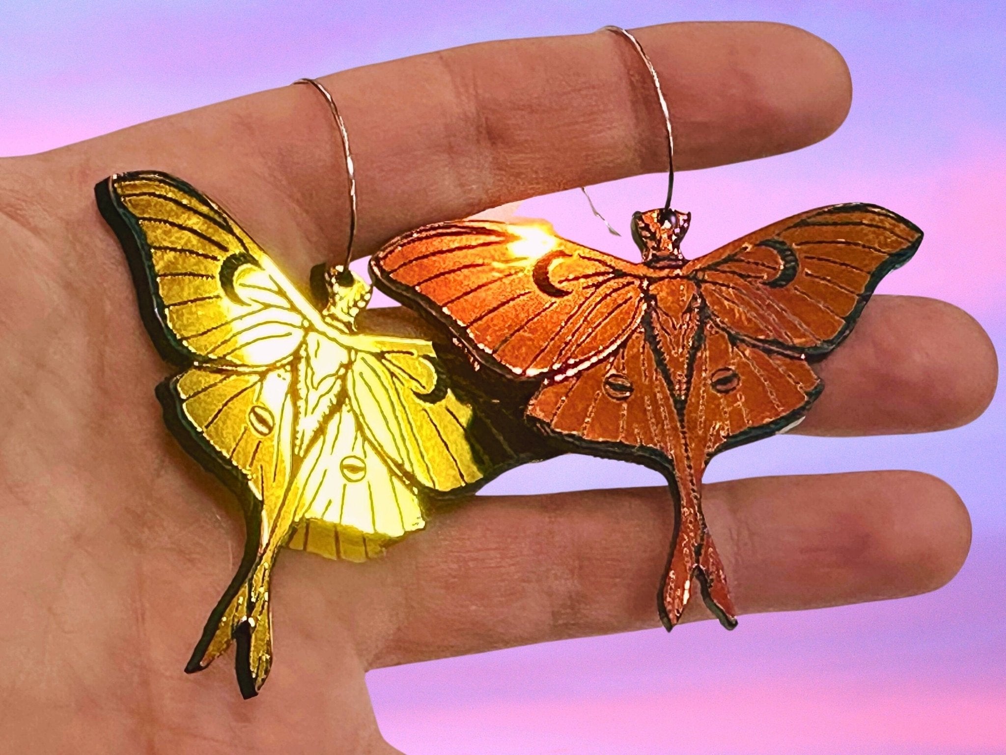 Midnight Prism Luna Moth Earrings - Painted Raina