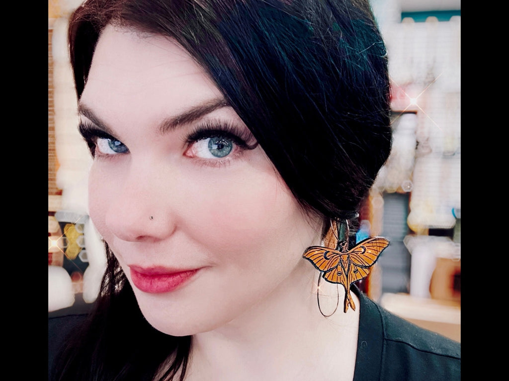 Midnight Prism Luna Moth Earrings - Painted Raina