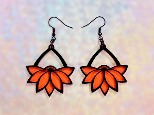 Neon Orange Hanging Flower Earrings - Painted Raina