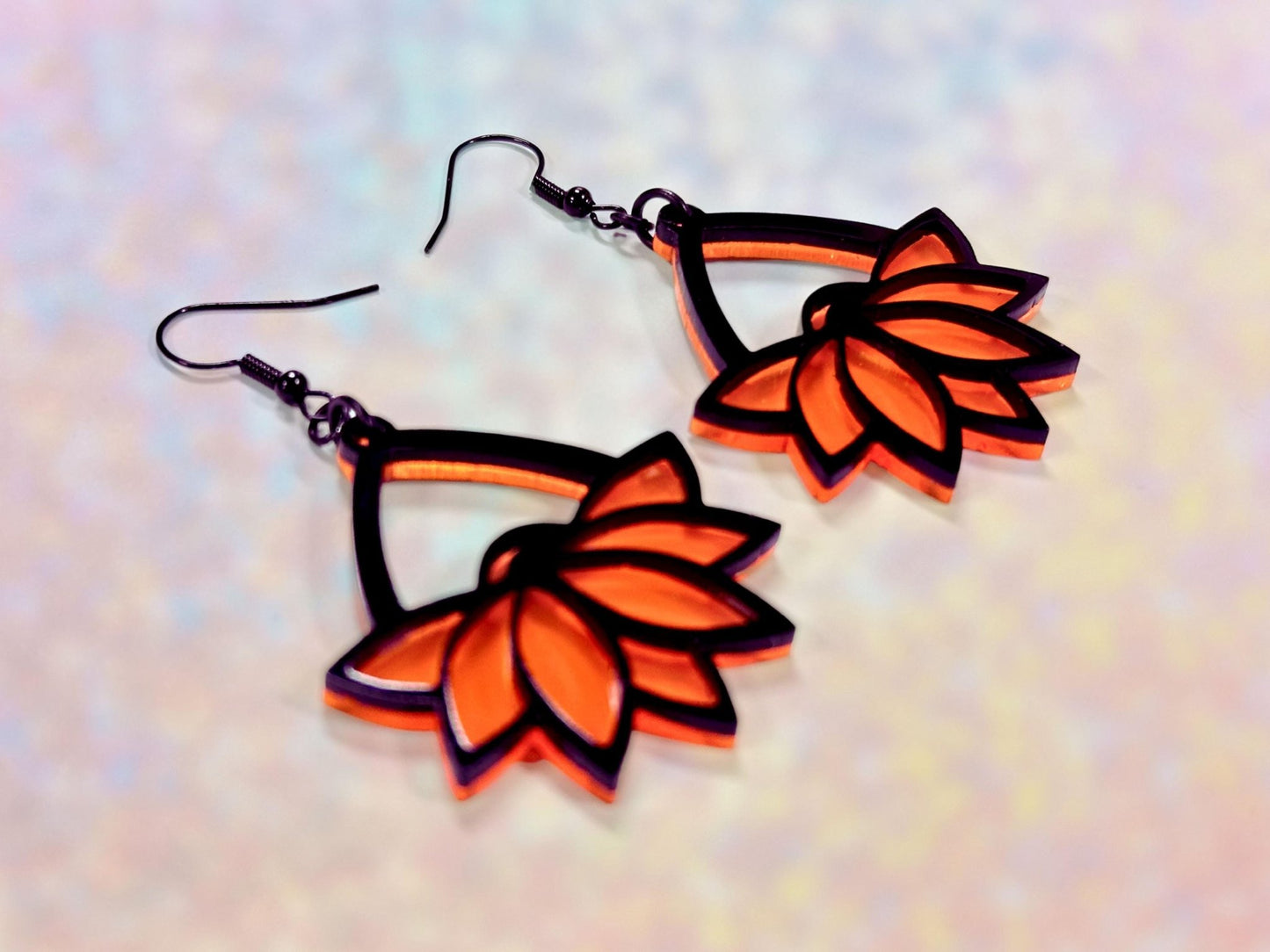 Neon Orange Hanging Flower Earrings - Painted Raina