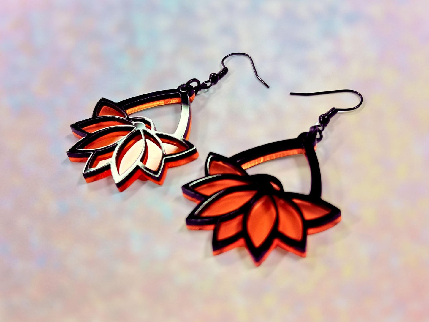 Neon Orange Hanging Flower Earrings - Painted Raina