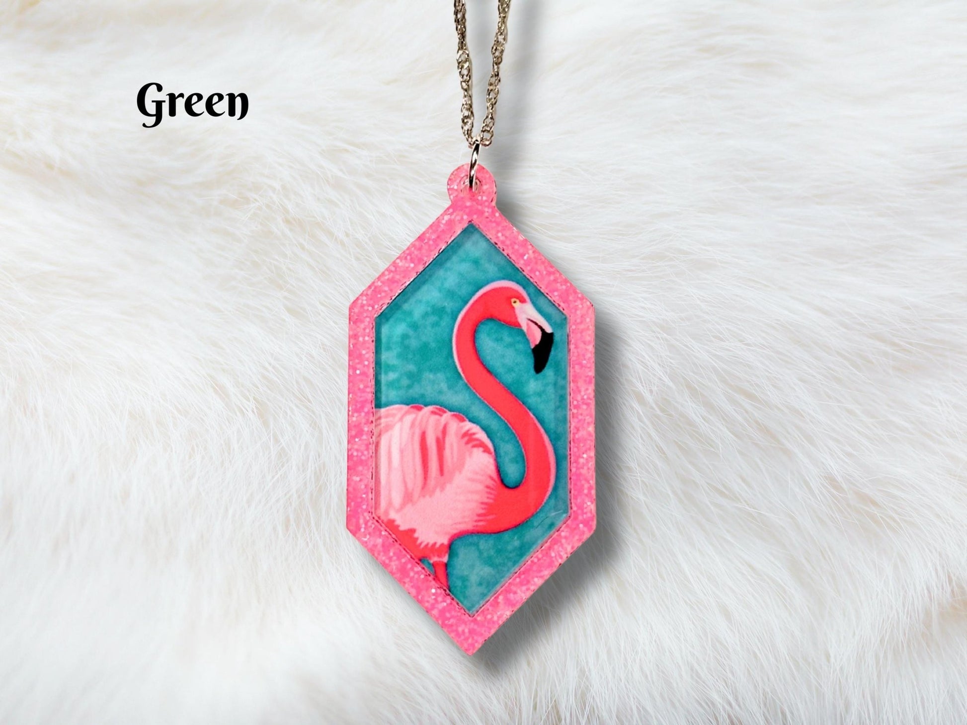 Neon Pink Flamingo Pendant Necklace - Painted Raina
