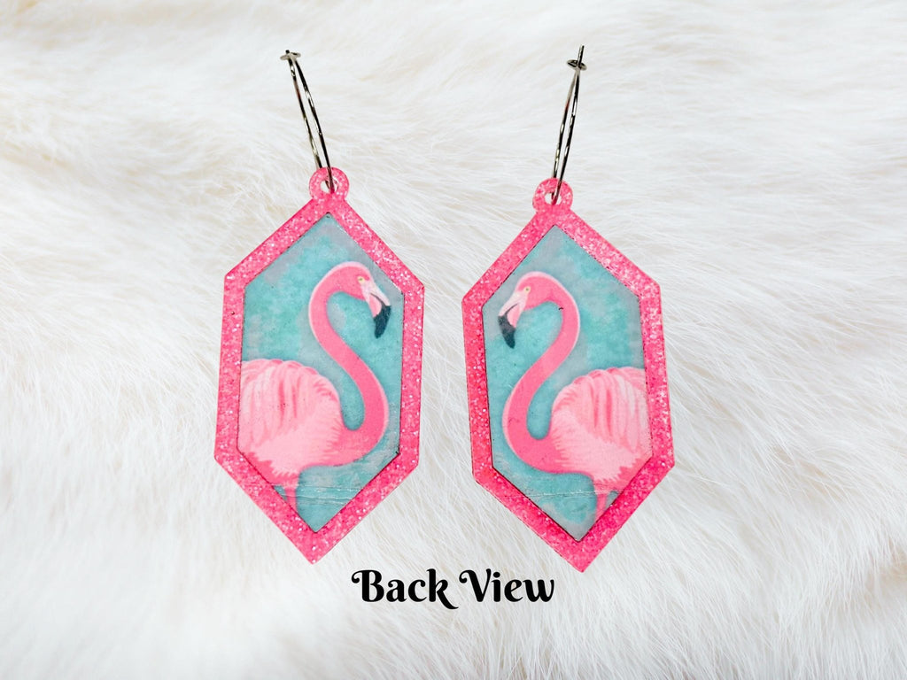 Neon Pink Flamingo Statement Earrings - Painted Raina