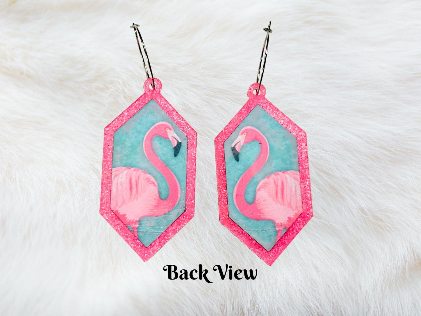 Neon Pink Flamingo Statement Earrings - Painted Raina