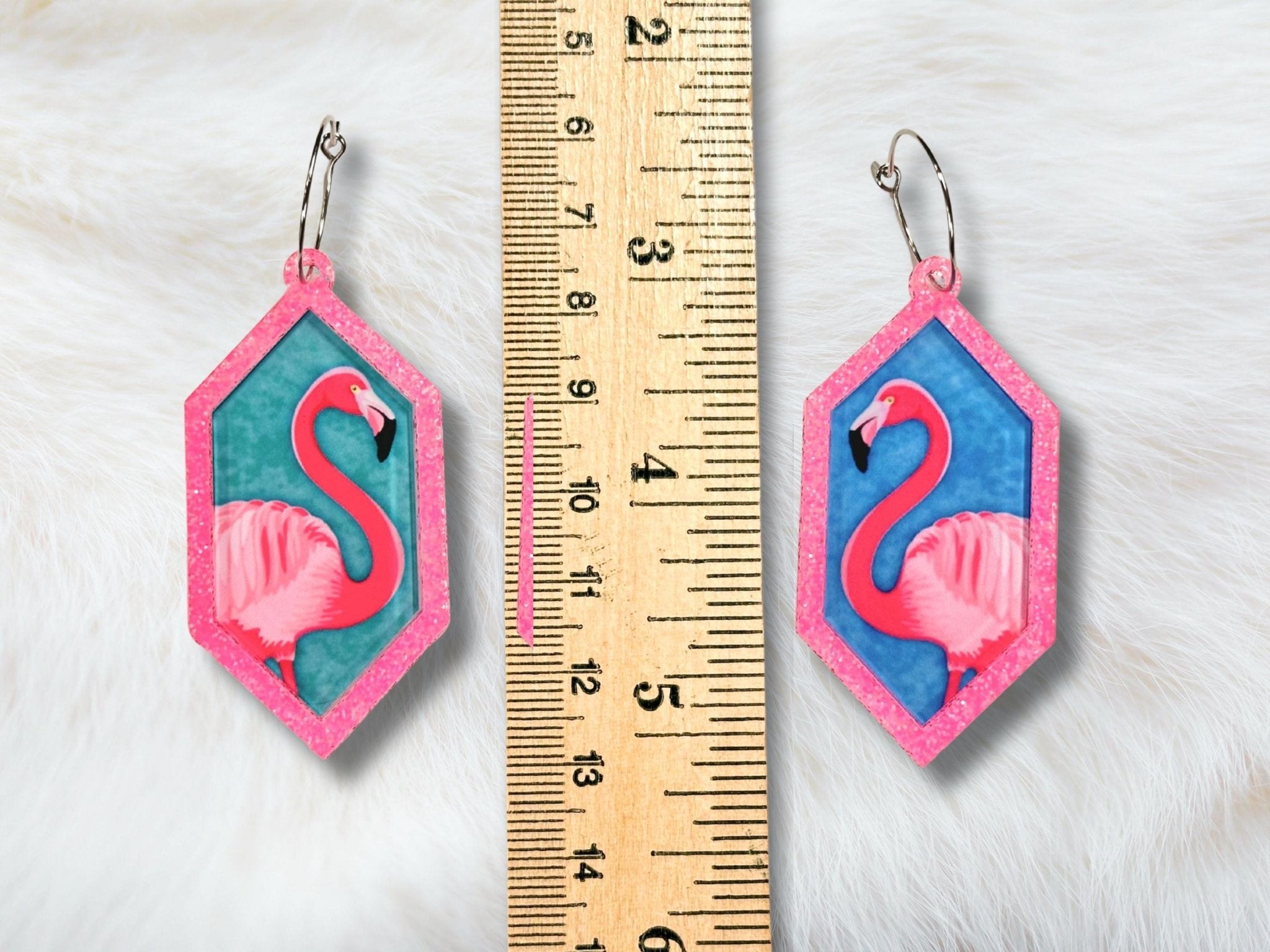 Neon Pink Flamingo Statement Earrings - Painted Raina