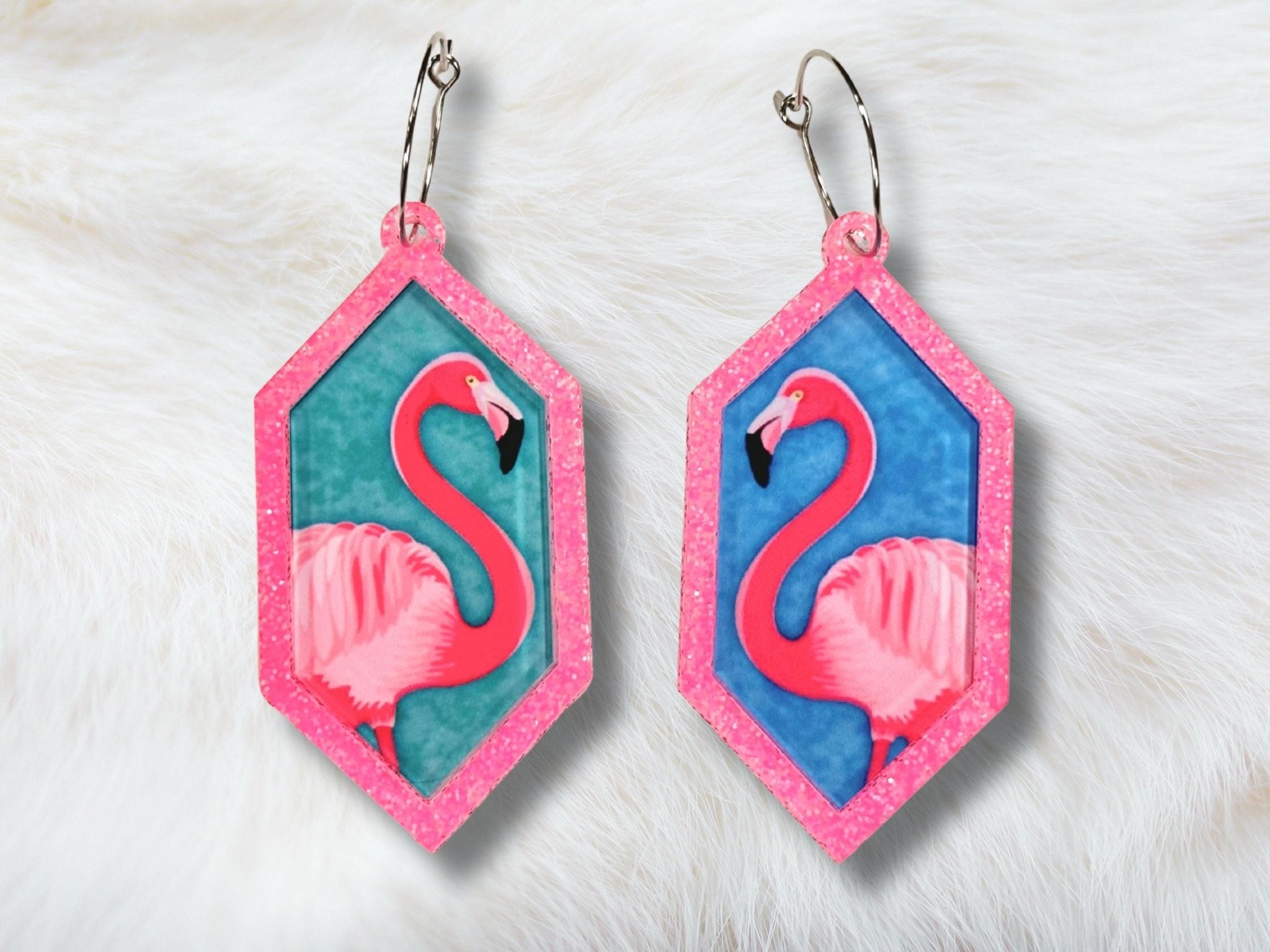 Neon Pink Flamingo Statement Earrings - Painted Raina
