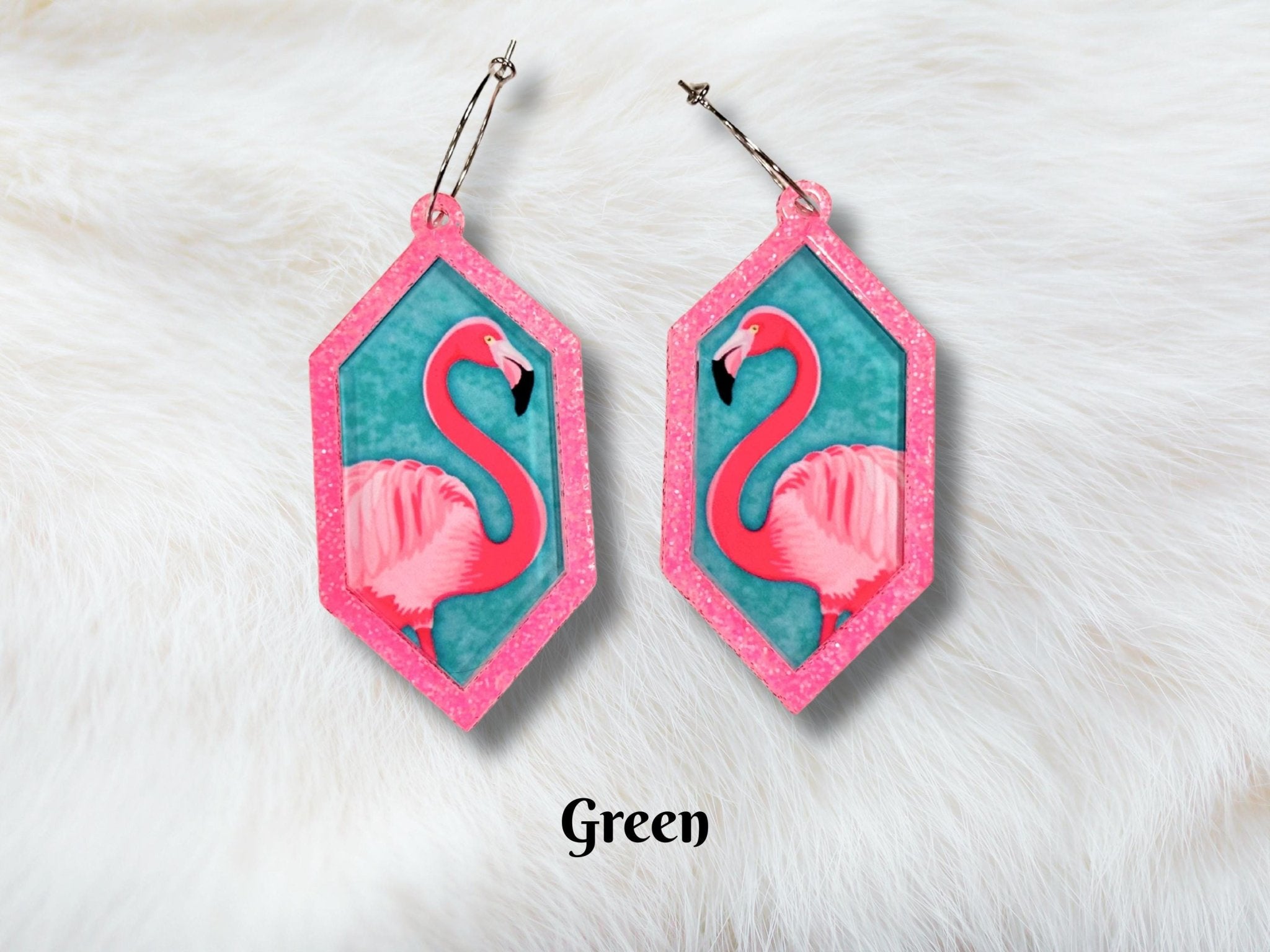 Neon Pink Flamingo Statement Earrings - Painted Raina